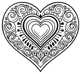 Intricate Black and White Heart Illustration With Decorative Swirls