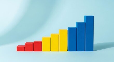 A rising bar graph made of colorful blocks, representing growth and progress against a light blue background