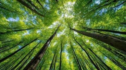 Green Forest Canopy with Sunlight Filtering Through Leaves in the Sky