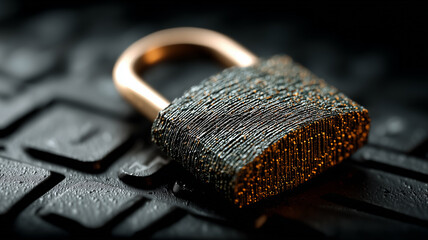 A metallic padlock on a keyboard symbolizing data protection cybersecurity encryption and secure digital access.