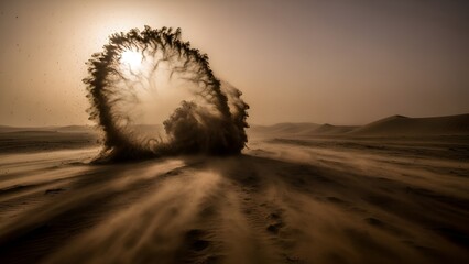 Ephemeral rings of sand dance under the desert sun creating a surreal and arid landscape