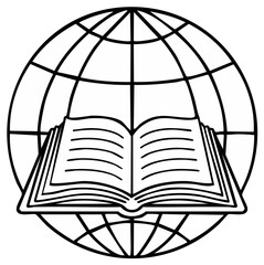 Open Book on Globe Outline Icon Vector Illustration for Learning or Global Education