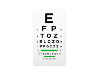 An eye chart on transparent background used for vision testing in an optometrist's office
