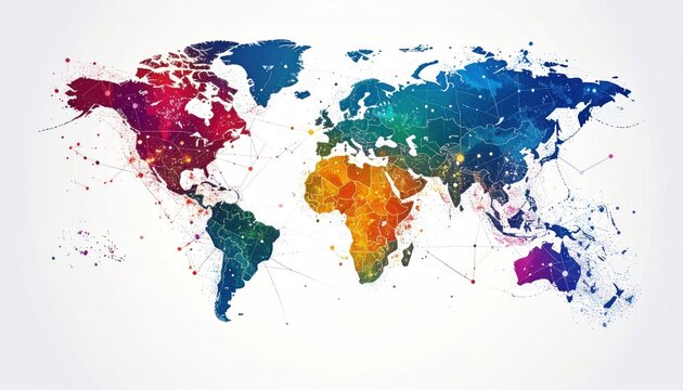 Colorful Watercolor World Map Illustration on White Background.