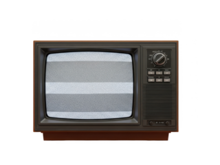 An old television with static on the screen on transparent background