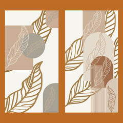 Modern Abstract Botanical Wall Art with Leaves Pattern  
