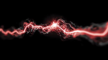 A vibrant, flowing abstract artwork showcasing dynamic energy. Bright red energy streaks with smoky effects contrast on black