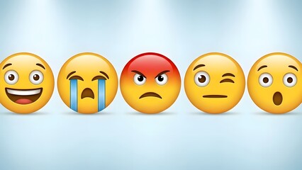 Vibrant emojis expressing various emotions on blue background