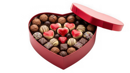 Red heart shaped box of assorted chocolates  isolated on transparent background
