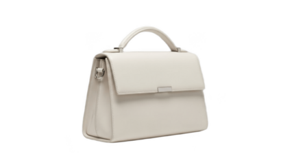 Chic ivory structured handbag with clean flap front, slim top handle and subtle hardware, a timeless everyday bag that complements office looks, brunch dates and minimalist wardrobes

