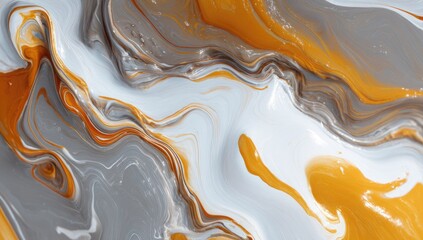 Swirling orange, grey, & white paints mixed