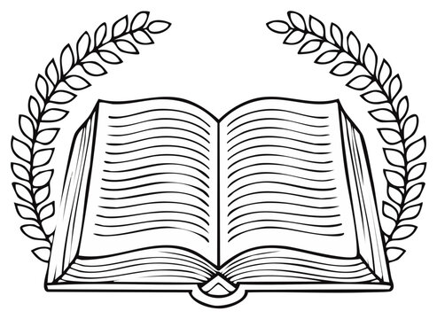 Open Book With Laurel Wreath, Symbol of Knowledge and Achievement