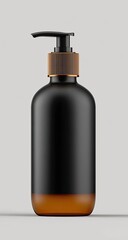 Fototapeta premium Matte black bottle with pump dispenser, amber accents