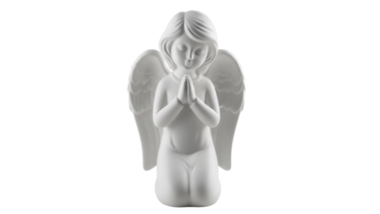 Praying angel figurine isolated PNG on transparent background, religious symbol of hope and faith for Christmas and Easter design projects