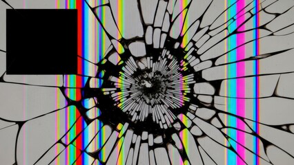 Abstract Cracked Screen with Glitch and Color Bars.