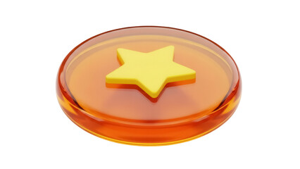 Orange coin with yellow star PNG isolated on transparent background, reward token for games and apps, achievement icon