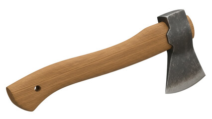Axe with wooden handle isolated PNG, sharp metal blade tool for chopping wood on transparent background