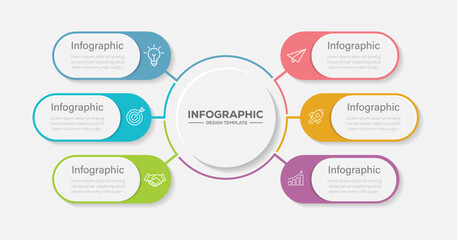 Creative circle infographic template design with marketing icons. Business concept with 6 options, steps, sections. Business concept with 6 options, steps, sections. 