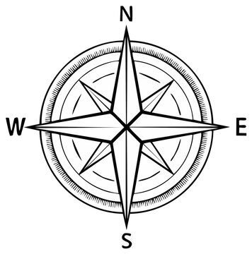 Vintage style compass rose illustration showing cardinal directions north east south west
