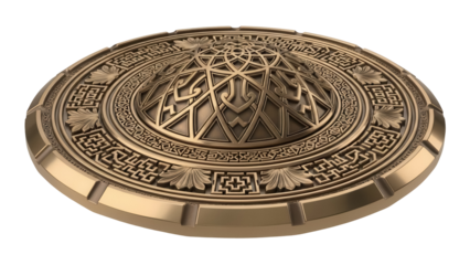 Bronze shield with Celtic knotwork isolated PNG, ancient warrior defense on transparent background, medieval protection for historical reenactment