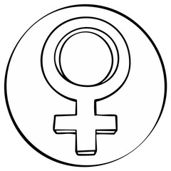 Fototapeta premium Female Gender Symbol in Circle Outline Sketch - Femininity Icon