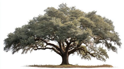 Large, stately tree with a broad, sprawling canopy, silhouetted against a clean white background. Its branches are well-defined, and foliage abundant