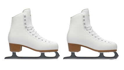 Pair of white figure skates isolated PNG on transparent background, ice skating footwear for winter sports and artistic performance