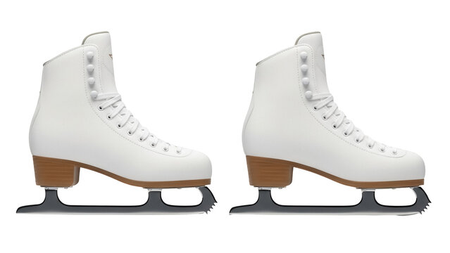 Pair of white figure skates isolated PNG on transparent background, ice skating footwear for winter sports and artistic performance