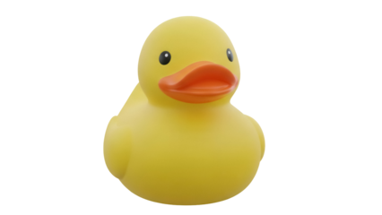 Yellow rubber duck PNG isolated on transparent background, classic bath toy for kids and decoration