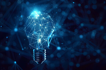 Innovative neural network concept with glowing light bulb design for creativity and technology