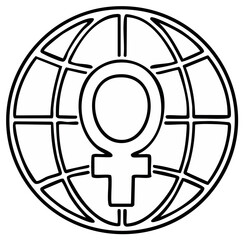 Feminist symbol globe earth line art graphic illustration for International Women's Day activism