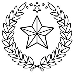 Obraz premium Outline star emblem surrounded by laurel wreath with star symbols above, elegant design for awards, achievements, or decoration.