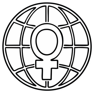 Feminist symbol globe earth line art graphic illustration for International Women's Day activism