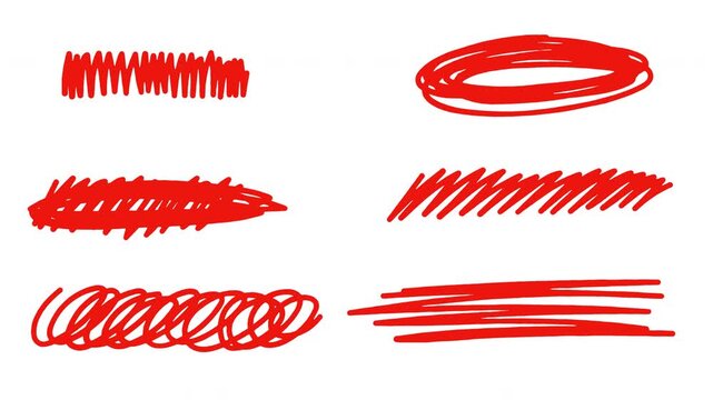 Red Marker Scribble Lines And Highlights Animation on Transparent Background. 4K Video
