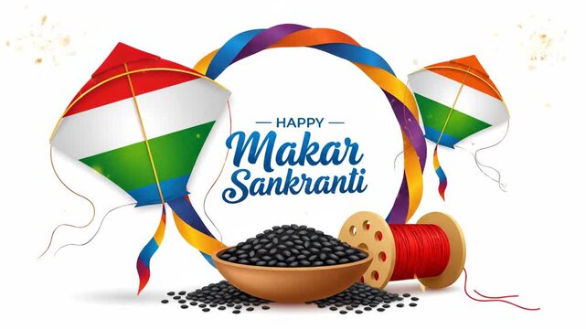 Happy Makar Sankranti Festival Greeting Illustration Kites