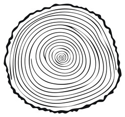 Fototapeta premium Stylized Tree Slice Illustrative Growth Rings Representing Age and Time in Minimalist Black and White Vector Graphics