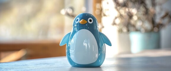 A small penguin-shaped hand sanitizer bottle with a cap