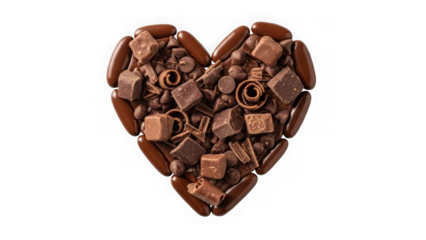 Heart shape made of assorted chocolates isolated on transparent background
