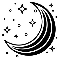 Crescent moon and stars graphic, celestial design for fantasy and space concepts