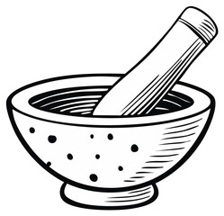 Illustration of a mortar and pestle, cooking and food preparation concept
