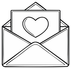 Hand Drawn Open Envelope with Heart Symbol Card Inside Line Art Illustration