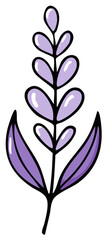 Simple Floral Drawing: Purple Flower and Leaves Illustration, Organic, Nature