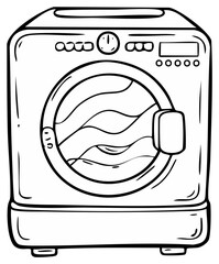 Washing machine outline. Vector illustration of front load laundry appliance for cleaning clothes and textile