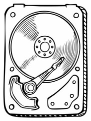 Hard disk drive illustration, computer storage, data access, tech concept, vector art