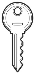 Outline of a key illustration isolated on white. Security and access concept.