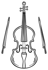 Illustration of a classical musical instrument and bows, centered and isolated
