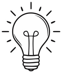 Lightbulb illustration radiating light symbolizing idea generation and creative thinking concept with filament vector drawing