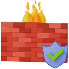Professionally rendered 3D icon of Firewall illustrating cybersecurity, encryption, and digital protection concepts. Ideal for apps, websites, fintech, cloud systems, and modern UI design.