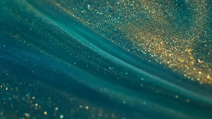 Abstract flowing emerald green and gold liquid with glitter particles. - Powered by Adobe