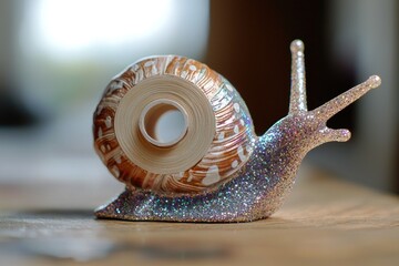 A small snail-shaped tape dispenser with glittery shell